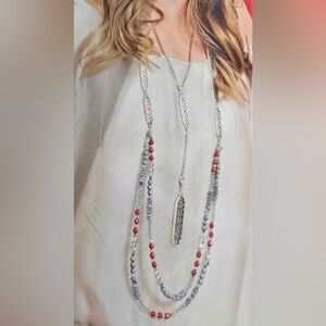 Premier- Interchangeable Silver Blue & Red Beaded Necklace.